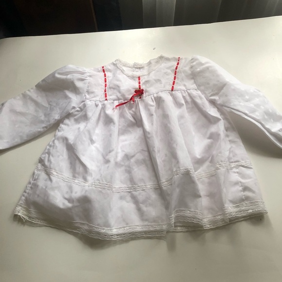 Vintage White Baby Dress with Red Accents - Picture 1 of 9